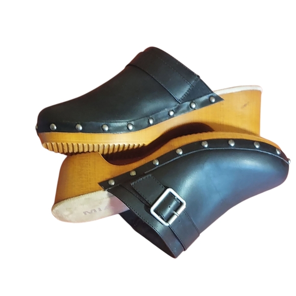 MIA Black Vegan Leather Silver Studded Clogs with Wooden Heel - Picture 8 of 14